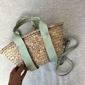 Zara Tan and Green Woven Tote Bag